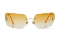 CHANEL Acrylic Gold-Plated Rhinestone Irregular Shape Sunglasses Women's Yellow
