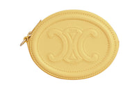 CELINE Triomphe Arc De Triomphe Smooth Cow Leather Round Bag Coin Purse Women's Yellow