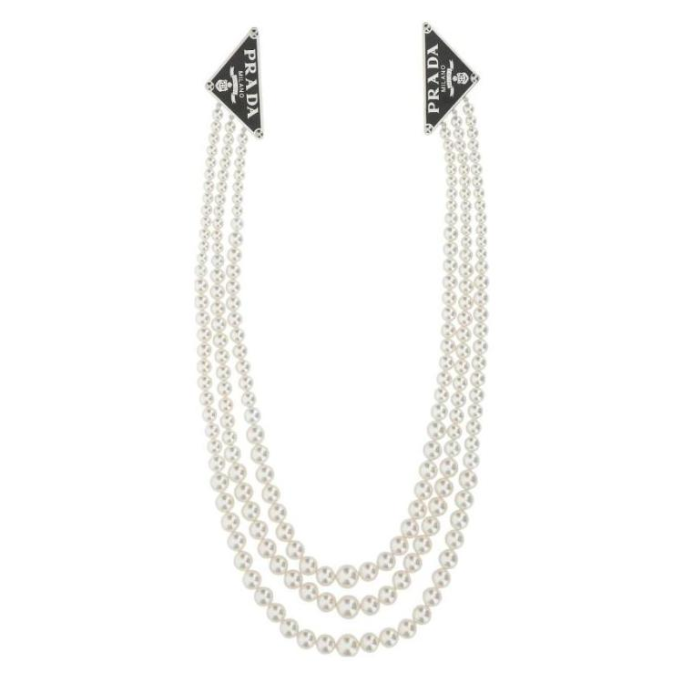 PRADA 925 Sterling Silver Resin Pearl Necklaces Women's Silver