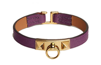 HERMES Gold-plated Goatskin Wristbands Women's Purple