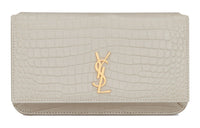 SAINT LAURENT Monogram Cow Leather Crossbody Cell Phone Pouch Women's White