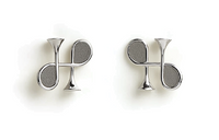 HERMES Calfskin Palladium-Plated Earrings Women's Silver/Gray