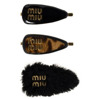 MIU MIU Wool Patent Leather Hair Clips Women's Black