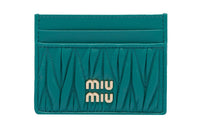 MIU MIU Matelassé Soft Sheep Leather Card Holder Women's Peacock Blue