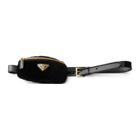 PRADA Velour Patent Leather Leather Belts Women's Black -