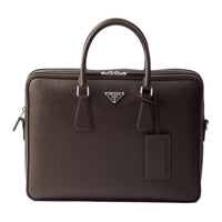 PRADA Saffiano Leather Portable Briefcase Women's Coffee