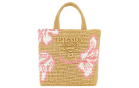PRADA Raffia Tote Bag Shopping Bag Handbag Women's Khaki/Pink