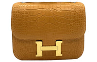 HERMES Cityhall Crocodile Leather Crossbody Bag Mini Women's Apricot