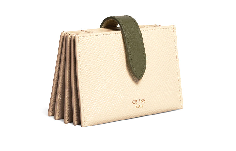 CELINE Cow Leather Card Holder Women's Linen/Dark Olive