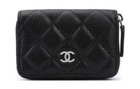 CHANEL Grained Calfskin Card Holder Wallet Women's Black