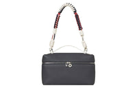 Loro Piana Cow Leather Box Bag Handbag Shoulder Bag Women's Blue Marine Blue White