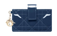 DIOR Lady Dior Patent Leather Cowhide Card Clip Card Holder Regular Women's Deep Sea Blue