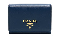 PRADA Leather Card Holder Unisex Blue