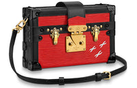 LOUIS VUITTON PETITE MALLE Leather Handbag Crossbody Bag Women's Black Red