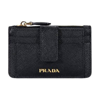 PRADA Leather Card Clip Wallets Women's Black
