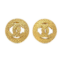 CHANEL 1994 Tweed effect CC logo Clip on Earrings