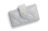 CHANEL Shiny Calfskin Card Holder Women's Gray