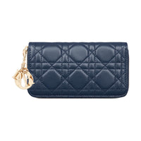 DIOR Lady Dior Lambskin Wallet Medium Size Women's Deep Sea Blue