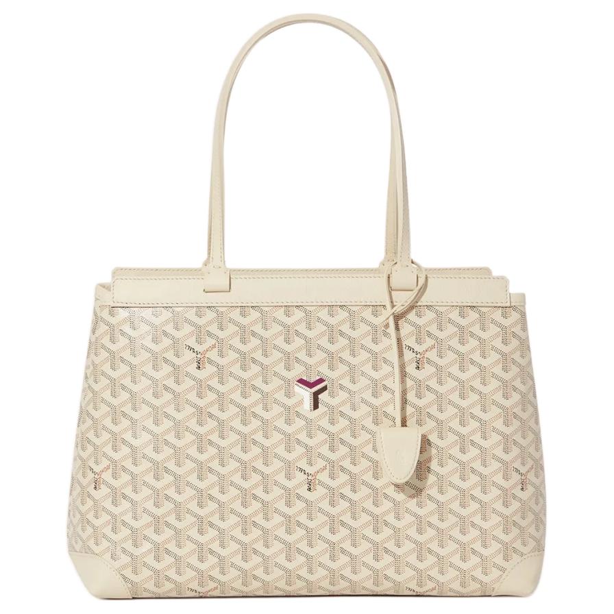 GOYARD Bellechasse Biaude Canvas With Calfskin Tote Bag Shopping Bag Handbag Small Size Women's Sand Stone