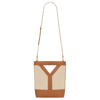SAINT LAURENT Cotton Shoulder Bag Regular Women's Brown & Beige