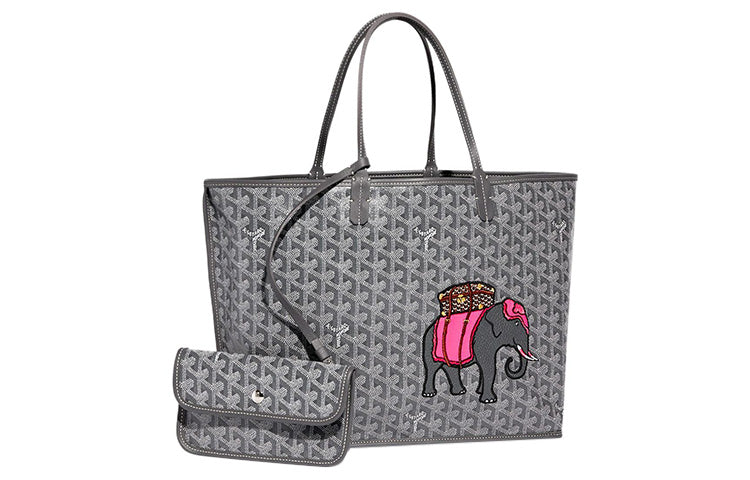 GOYARD Anjou Calfskin With Canvas Tote Bag Shopping Bag Handbag Small Size Women's Gray/Pink