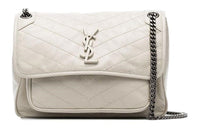SAINT LAURENT Leather Hobo Bag, Crossbody Bag, Shoulder Bag Medium Size Women's White