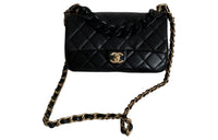 CHANEL Grained Embossed Cow Leather Square Fatty Shoulder Bag Crossbody Bag Large Size Women's Black