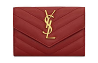 SAINT LAURENT CASSANDRE Sheepskin Card Holder Wallet Small Size Women's Red