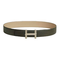 HERMES Calfskin Brass Metal Leather Belts Men's Green Width: 3.8CM