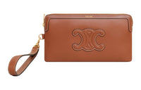 CELINE Triomphe Calfskin Clutch Women's Brown