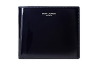 SAINT LAURENT PARIS Patent Leather Calfskin Wallet Men's Dark Blue