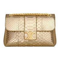 CELINE Snake Leather Shoulder Bag Crossbody Bag Small Size Women's Gold