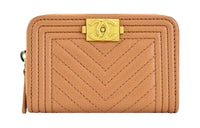CHANEL Litchi Cow Leather Coin Purse Women's Brown