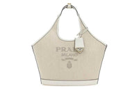 PRADA Linen Blend With Leather Tote Bag, Shopping Bag, Handbag Medium Size Women's Ivory