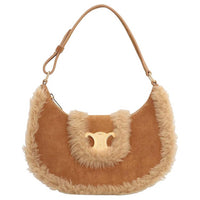 CELINE AVATriomphe Sherpa With Calfskin Shoulder Bag Women's Brown