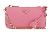 PRADA Leather With Nylon Shoulder Bag Unisex Pink