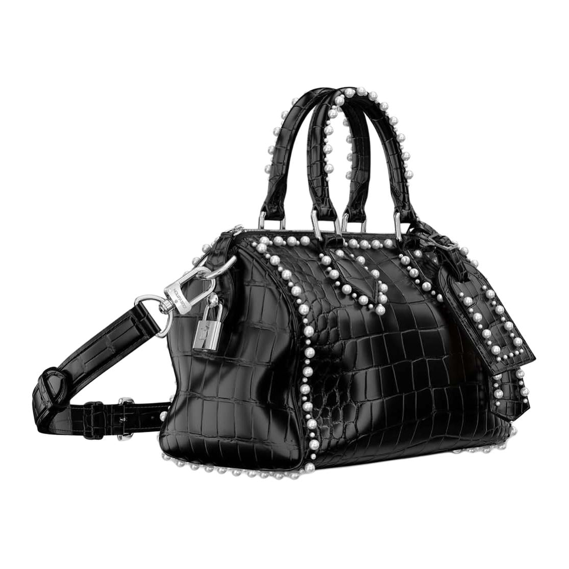 LOUIS VUITTON Speedy Crocodile Leather Shoulder Bag Crossbody Bag Handbag Women's Black