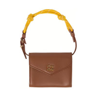 MIU MIU Leather Portable Wallet Women's Cognac Mixed Yellow