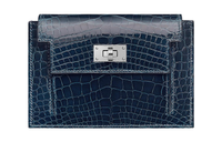 HERMES Kelly Pocket Crocodile Leather Wallet Regular Women's 8X Bleu Baltique Baltic Blue