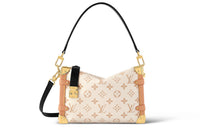 LOUIS VUITTON SIDE TRUNK Canvas With Leather Handbag Medium Size Women's Beige