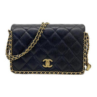 CHANEL Grained Embossed Cow Leather Chain Shoulder Bag Crossbody Bag Regular Women's Black