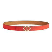 HERMES Calfskin Leather Belts Women's Natural Black Fox/Orange Field Width: 2.4cm