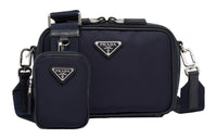 PRADA Re Nylon And Saffiano Leather Removable Pouch Shoulder Bag Navy