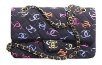 CHANEL Classic Flap CF Printed Fabric Shoulder Bag Crossbody Bag Handbag Women's Black & Multicolor