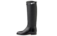 HERMES Jumping Knee-high Boots Women's Black