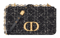 DIOR Caro Tweed Shoulder Bag Crossbody Bag Medium Size Women's Black