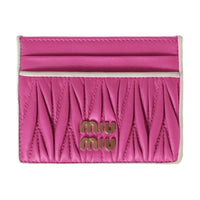 MIU MIU Matelassé Lambskin Card Holder Women's Rose Red & White