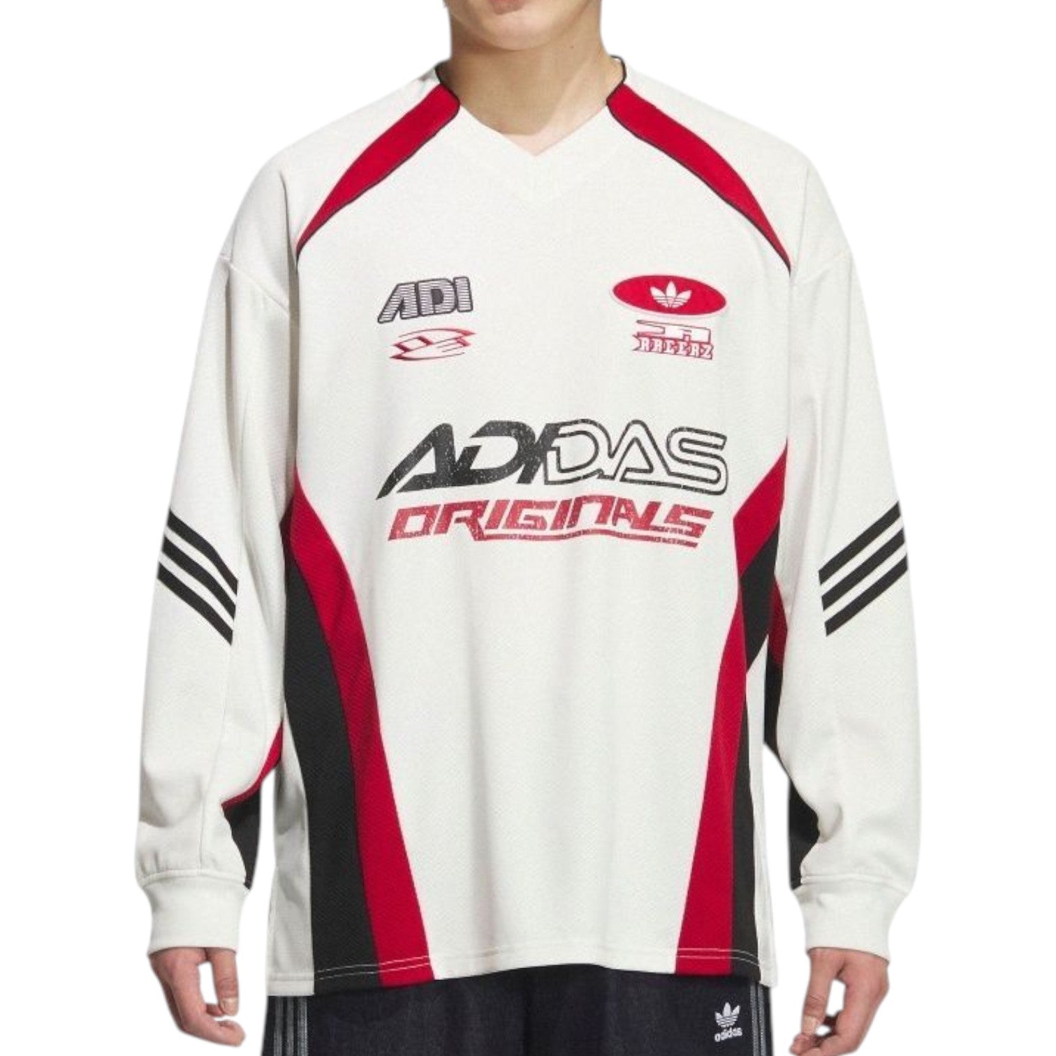 adidas Long-Sleeved Relaxed Fit T-Shirt Asia Sizing 'White Red Black' KF5156
