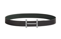 HERMES Silver Buckle Togo Calfskin Double-Sided Leather Belt Women's Graphite/Dark Green Width: 3.2cm