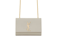 SAINT LAURENT Grain Embossed Leather Chain Bag, Crossbody Bag, Shoulder Bag Women's White